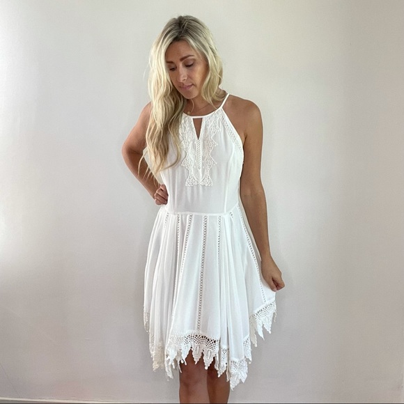 Greylin White Asymmetrical Lace Trim Dress Large - Picture 15 of 15